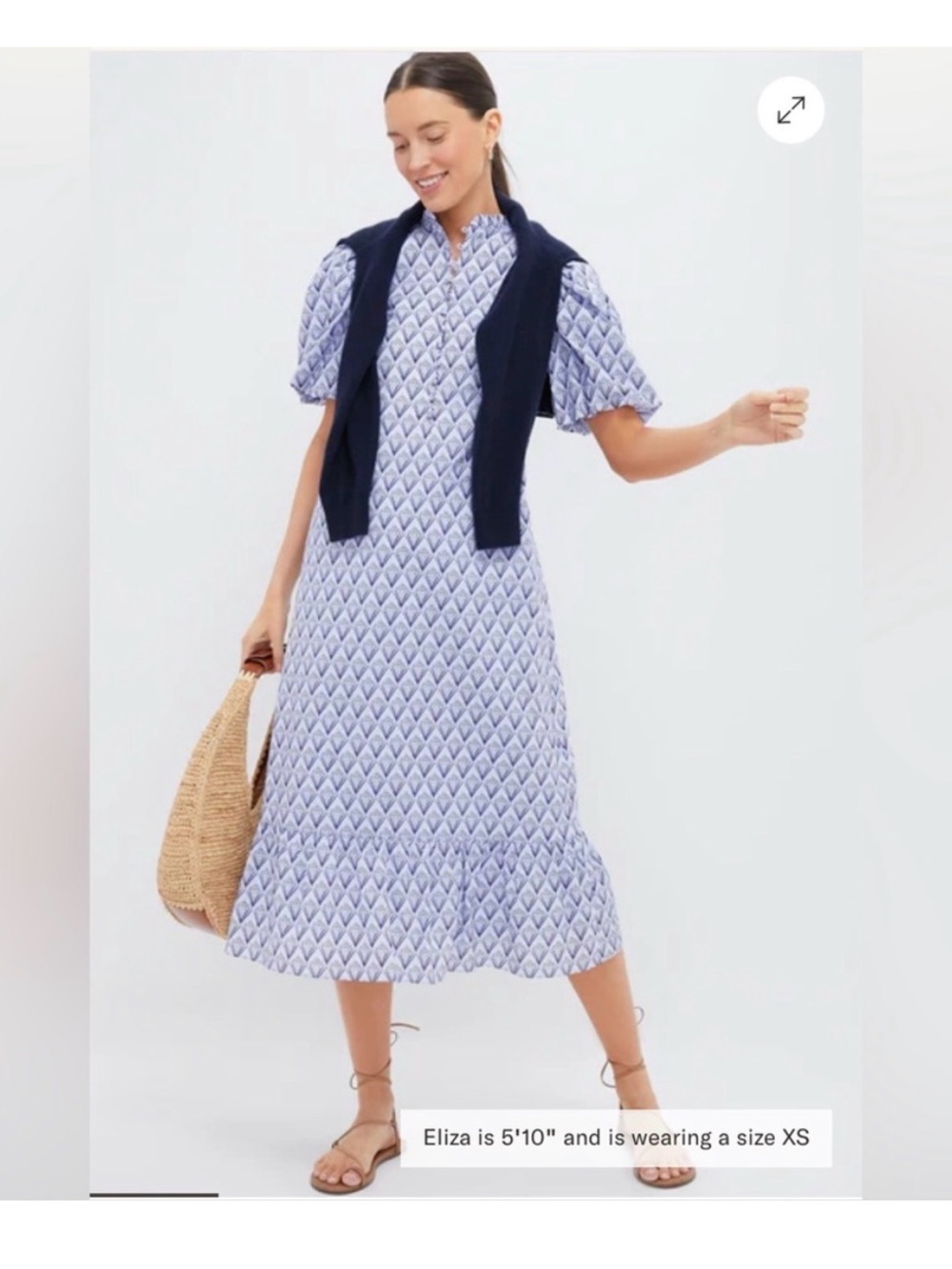 NWT Patterned Puff-Sleeve Midi Dress